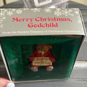 Enesco Bear Red and Green Christmas Ornament NWB